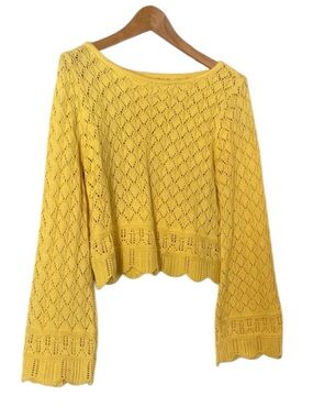 LC Lauren Conrad Soft Yellow Open-Knit Scoop Neck Sweater